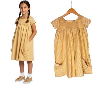 Girls Dress 7Y Vignette mustard yellow with pockets stretch fabric